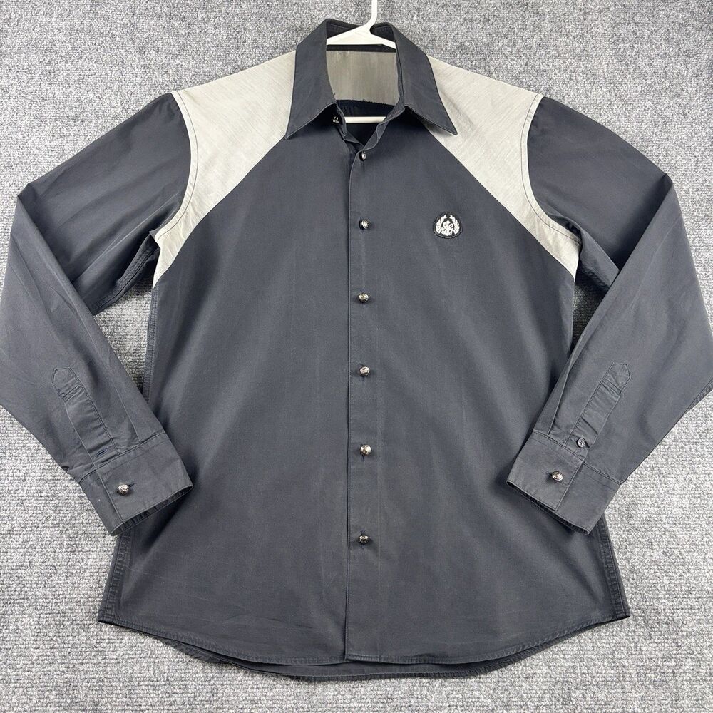 The Shirts Studio Mens 100 Western Yoke Shirt Navy Gray Long Sleeve